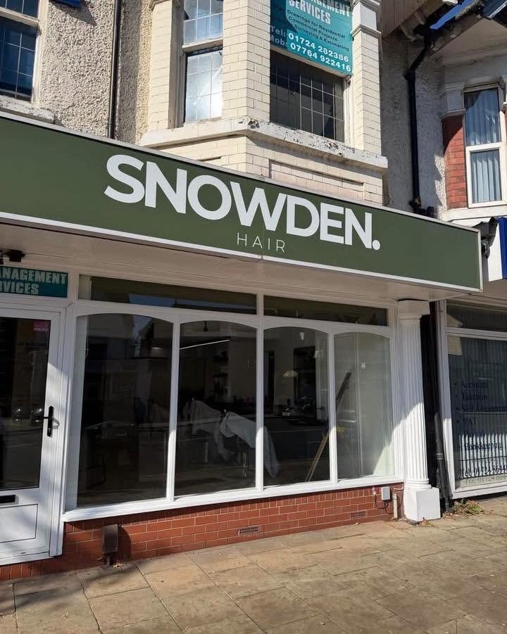Snowden Hair storefront with olive signage at 45 Oswald Road